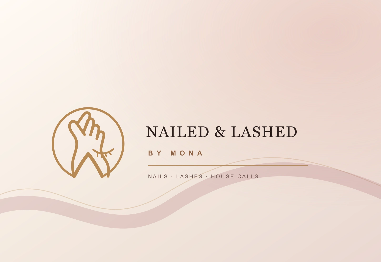 NAILED & Lashed by Mona cream, blush and salon-gold brand artwork