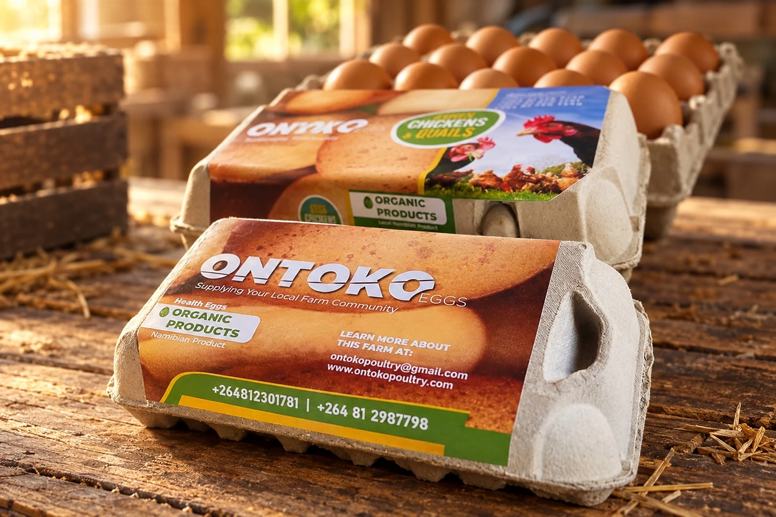 Ontoko Foods egg packaging and local-farm produce story