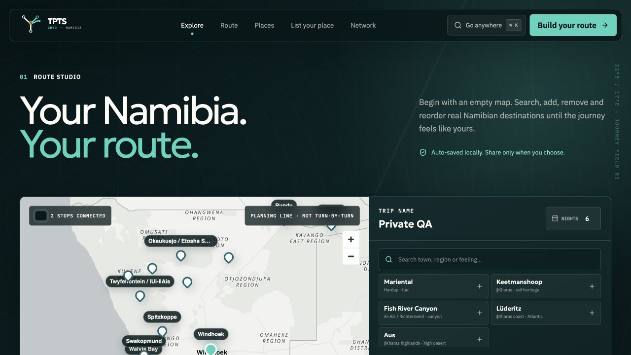 TPTS Grid route composer and shared MapLibre journey workspace